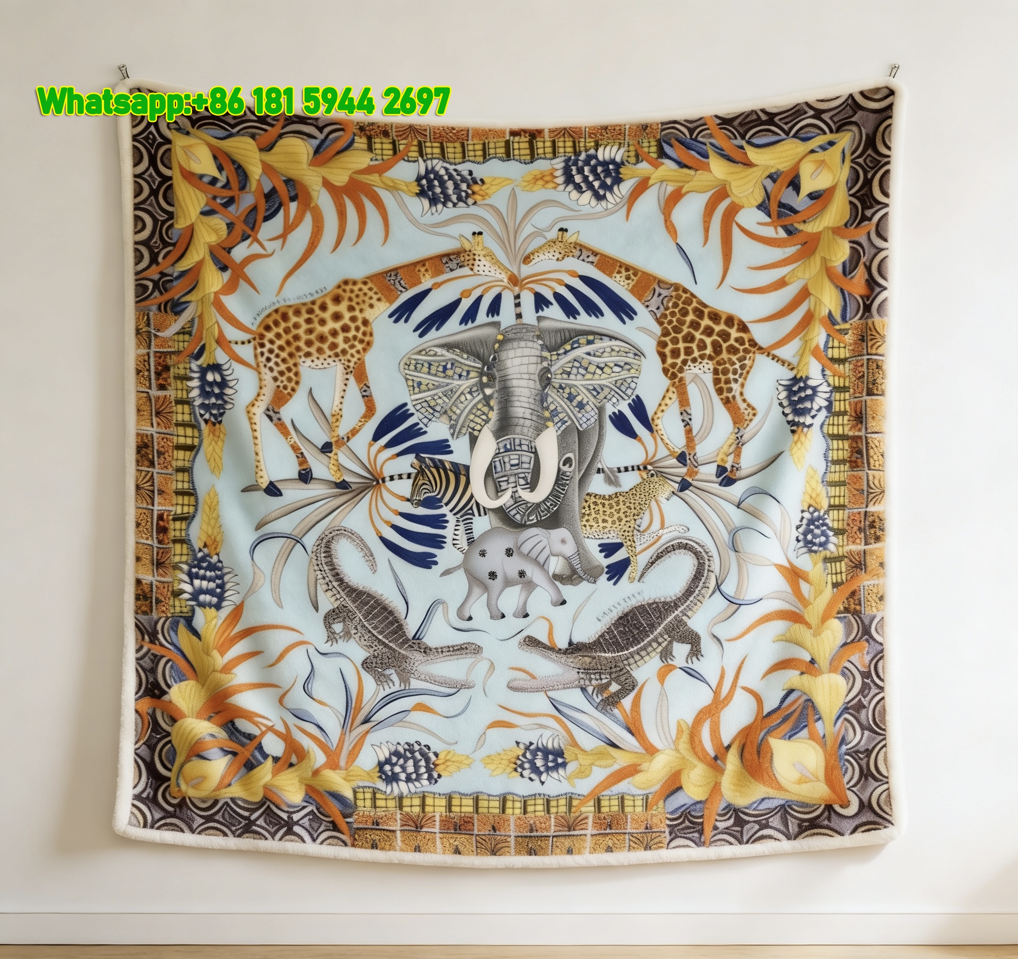 Hermes African Safari Animal Flannel Throw Blanket IMG_5470